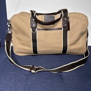 Coach Heritage Web Canvas Weekender Duffle Bag Carry On Travel 20" Tan F70582